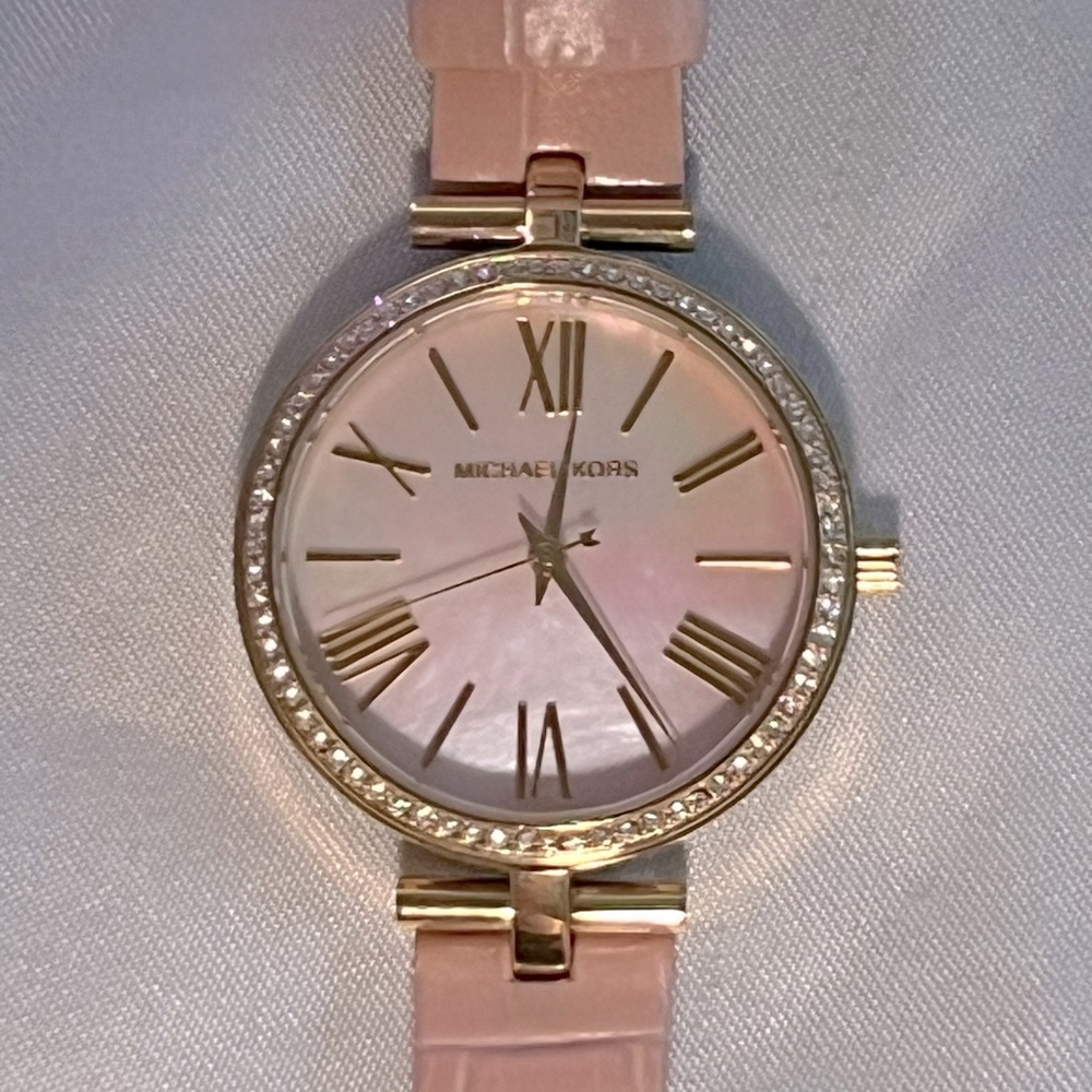 Michael Kors Yellow Gold-Toned and Pink Leather Women’s Watch